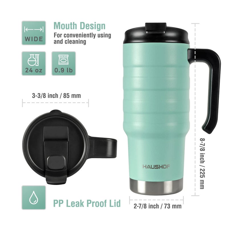 HAUSHOF 24 oz Travel Mug, Stainless Double Wall Vacuum Insulated Tumbler with Handle & Spill Proof Twist On Flip Lid and Wide Mouth, BPA Free - Image 2